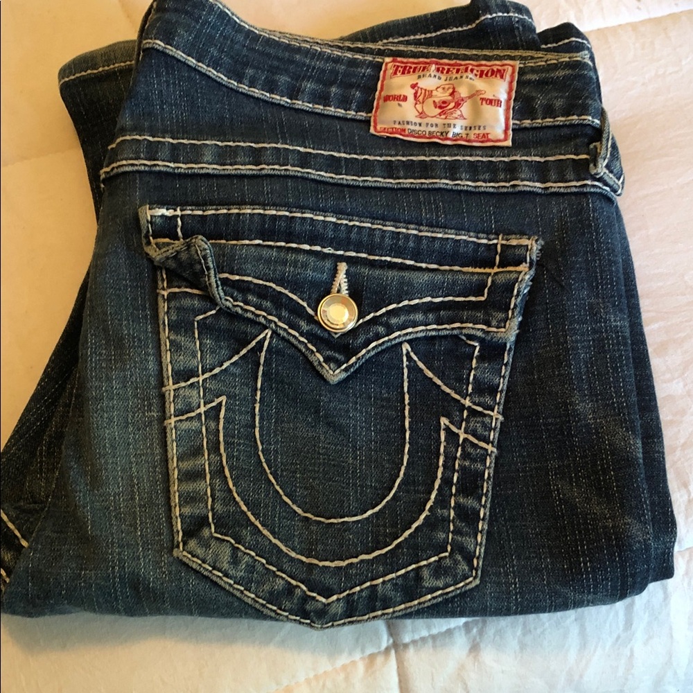 True Religion Women's Dark Indigo Boot Cut Jeans with Signature Pocket